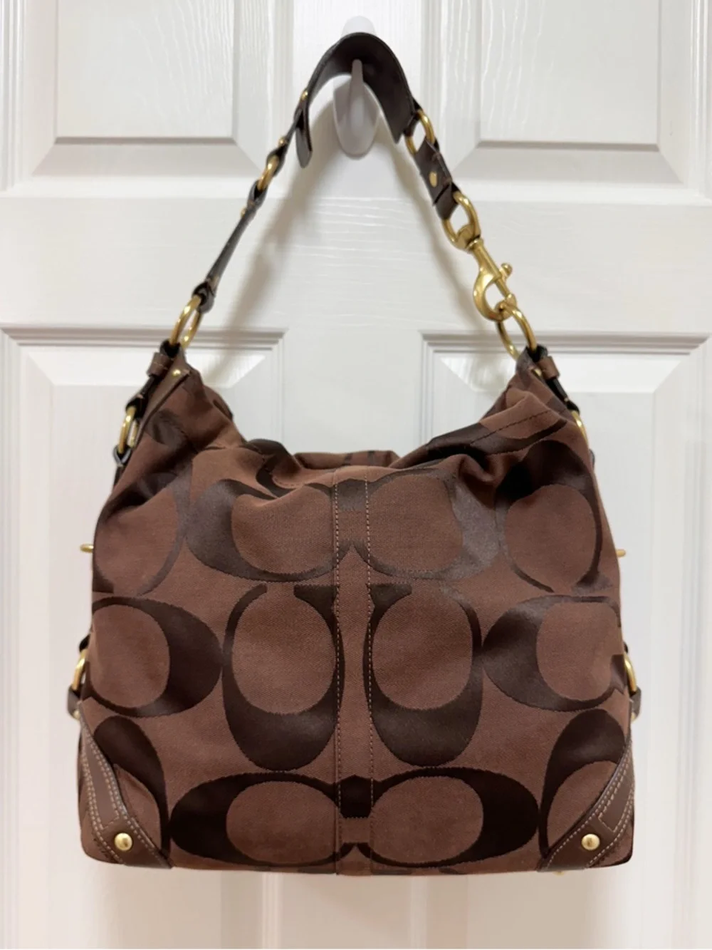 Coach Carly Large Hobo Bag Chocolate Signature Jacquard Mahogany NWOT
